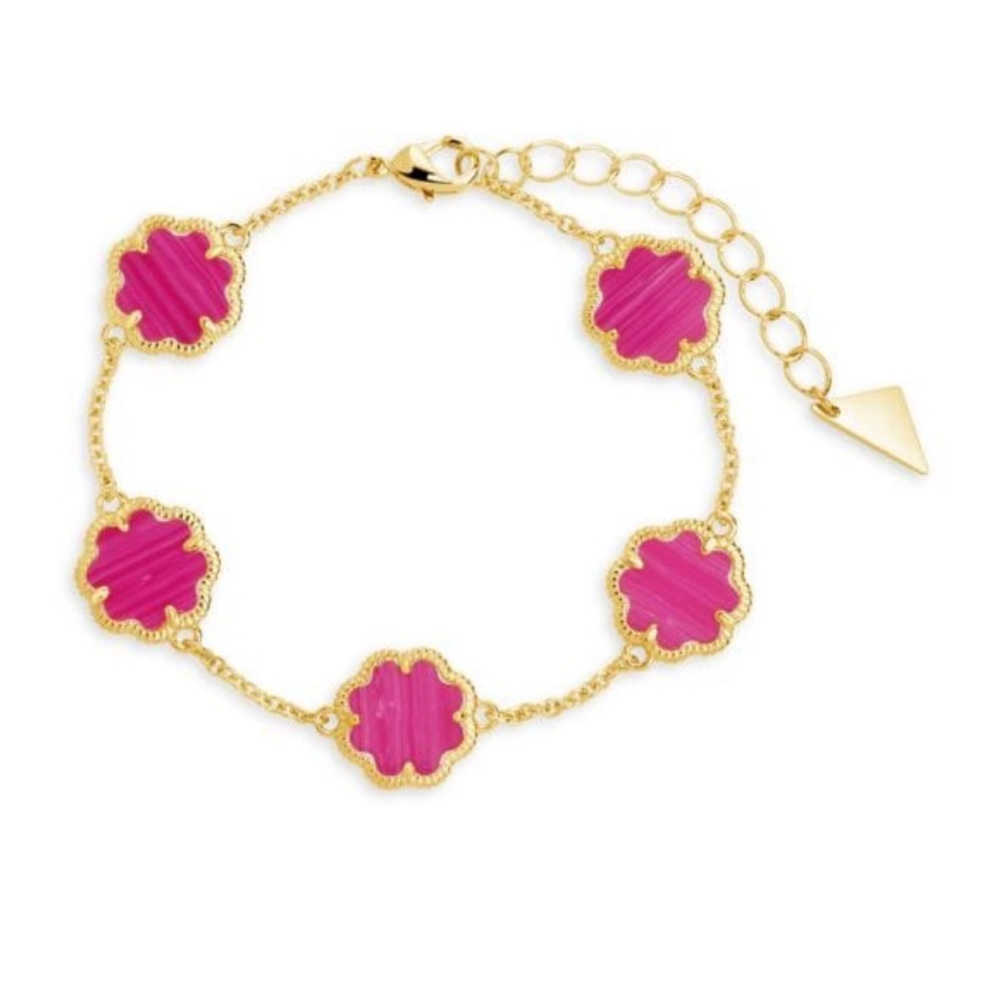 STERLING FOREVER Rose Petal 14K Goldplated & Pink Turquoise Station Bracelet.